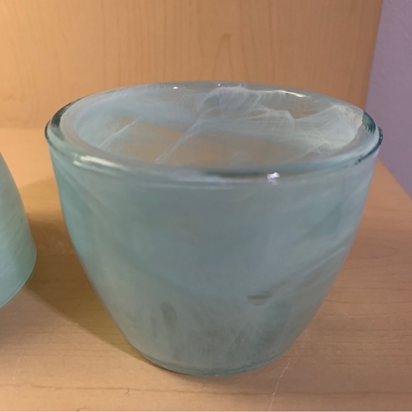 Marbleized Swirl Glass Votive Tea Light Candle Holder 2-1/2" Light Blue Set of 2 - Picture 6 of 12